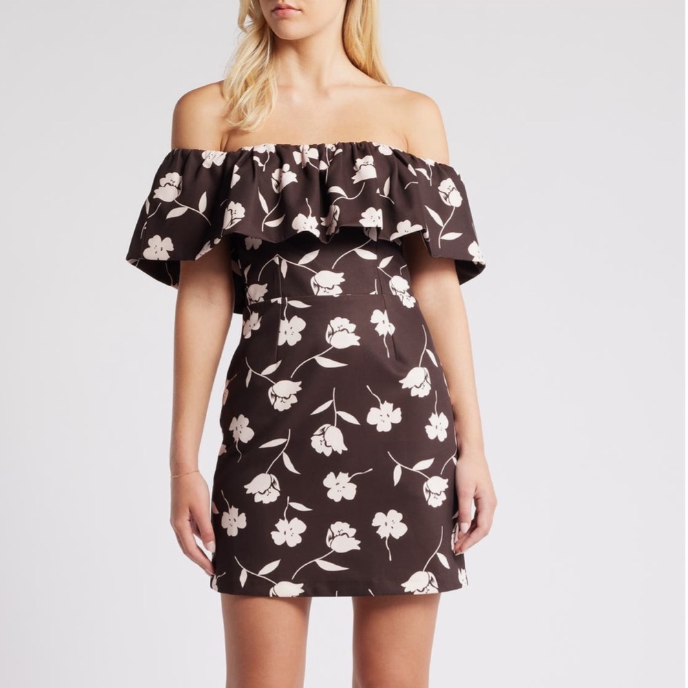NWT Charles Henry Off-Shoulder Black and White Floral Mini Dress